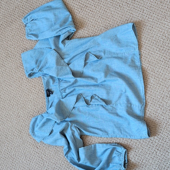 J Crew Chambray Cottagecore Square Neck Ruffle Long Sleeve Top M - Picture 7 of 7